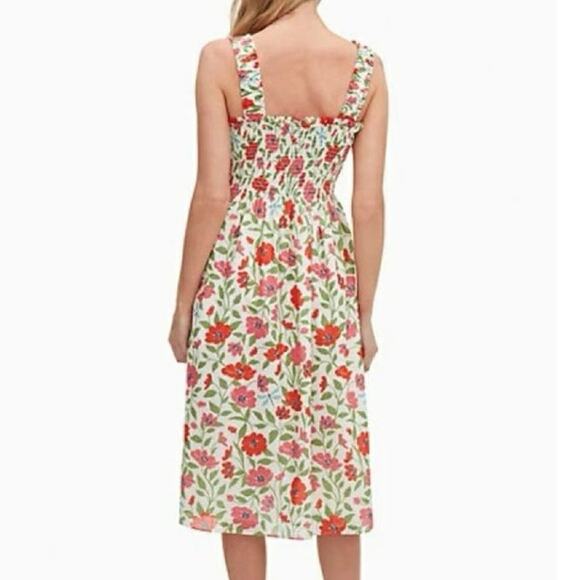 Kate Spade Dress Midi Floral Smocked Garden Blooms Cottagecore Sleeveless A Line - Picture 2 of 7